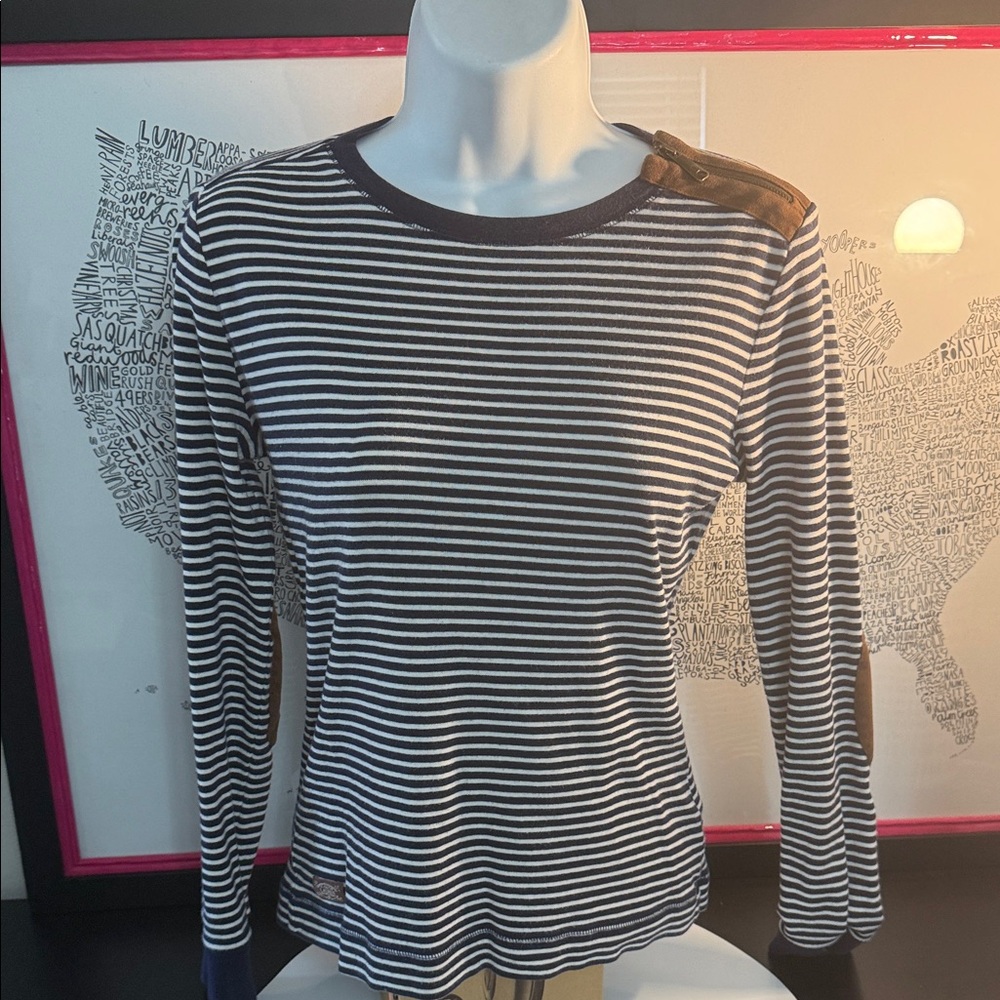Ralph Lauren Navy and White Striped Long Sleeve Top EUC